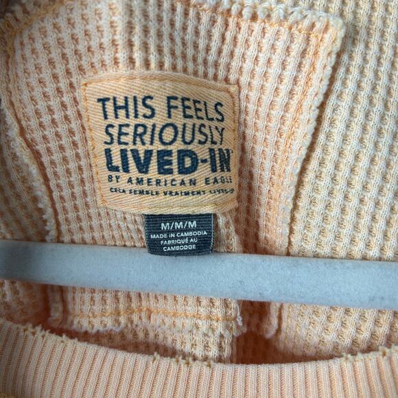 American Eagle Big Hug Waffle Sweatshirt Women’s Medium Yellow Oversized - Picture 5 of 8